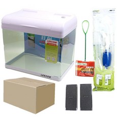 LEECOM 白色魚缸 XC-460+頂部過濾器海綿 SC40 2入+虹吸管+撈網組合, 混色