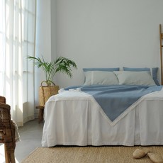 蕾絲滾邊造型華夫格莫代爾棉夏季薄被, 藍色