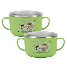 Happy Lambs 小羊不鏽鋼附蓋雙耳碗, 綠色, 2入