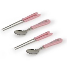 Happy Lambs 孩童不鏽鋼湯匙筷子組, 粉色, 2組