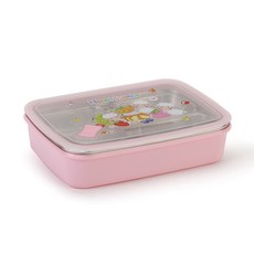 Happy Lambs 印花不鏽鋼4格餐盤便當盒組, 粉色
