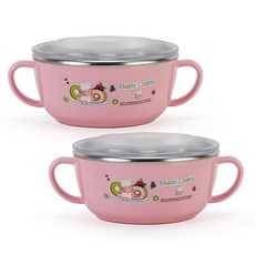 Happy Lambs 小羊不鏽鋼附蓋雙耳碗, 粉色, 2入