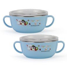 Happy Lambs 小羊不鏽鋼附蓋雙耳碗, 藍色, 2入