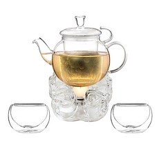 BELLE design 愛麗絲耐熱玻璃茶壺 750ml + 雙層杯 M 2入 + 保溫座 M 套組, 單一顏色, 1個