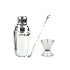 雞尾酒雪克杯 300ml + 量酒器 15 / 30ml + 吧叉匙套組, 單一顏色, 1套