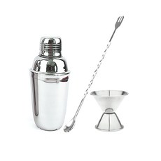 雞尾酒雪克杯 300ml + 量酒器 30ml 45ml + 吧叉匙 套組, 單一顏色, 1套