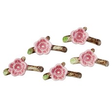 櫻花筷架兩用陶瓷裝飾品, 棕色 + 粉紅色, 5個