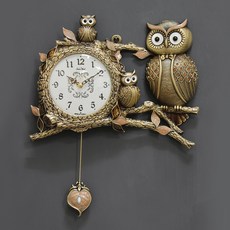 Kidari時鐘 靜音鳥巢貓頭鷹擺鐘 kspz335, 金色