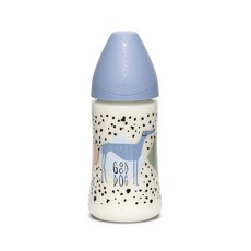 suavinex Puppy Friends系列寬口徑乳膠奶瓶, Puppy Blue, 第3階段(4個月以上), 270ml, 1個