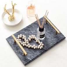 Ju and Ji 北歐金色手把大理石托盤, 黑色