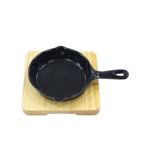 IH感應爐適用圓形鑄鐵煎盤+木質底座, 16 厘米寬 x 17 厘米高, 1個