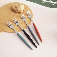 Bogen 艾菲爾銀色點心叉4件組 A, 橄欖綠 + 黑色 + 炭灰色 + 酒紅色, 4個