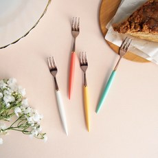 艾菲爾茶叉4件組, 白色 + 珊瑚色 + 薄荷色 + 維他命黃, 4個