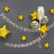 祝賀派對裝飾氣球組, 香檳杯星星方形金色, 1套