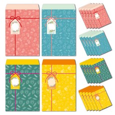 Yeonduaengdu 自黏式雙面膠帶 緞帶吊牌 便條紙 禮品紙袋 中型信封 4款 x 6入組, 190 x 260 mm, 1套