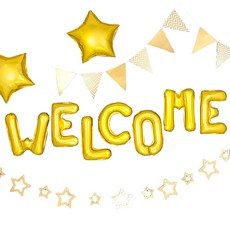 歡迎派對裝飾氣球套裝, 1套, 人字紋星星 Welcome 金色