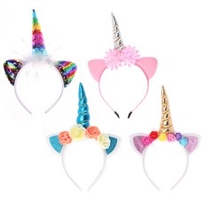 LivingDA 獨角獸造型髮箍組 4入, 混色, 1套