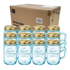 Bormioli Quadro 附蓋把手玻璃杯 藍色, 415ml, 12入