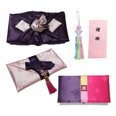 蝴蝶禮緞褓5件組 + 禮緞信封套組, 淺粉紅色, 1套