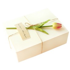 Donna&deco Bloom 長方形盒 白色 大 3入 + Arin 感謝貼紙 3入 + 鬱金香裝飾花 粉紅色 3入 + 麻繩 10m, 混合色, 1套