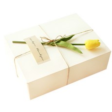 Donna&deco Bloom 長方形盒 白色 大 3入 + Arin 感謝貼紙 3入 + 鬱金香裝飾花 黃色 3入 + 麻繩 10m, 混合色, 1套