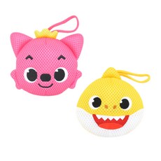 沐浴海綿 碰碰狐造型+鯊魚寶寶造型, 粉色+黃色, 1組