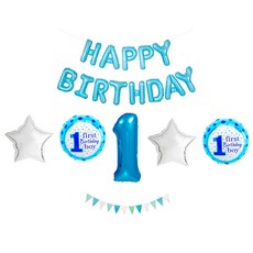 生日派對裝飾 週歲快樂生日套組, 藍色, 1套