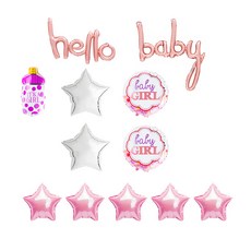 베이비샤워 장식 아기젖병 헬로베이비 세트, 핑크, 로즈골드, 1세트
