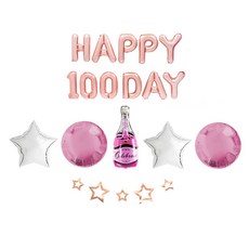 百日派對裝飾香檳瓶 HAPPY 100DAY 套組, 粉紅色, 玫瑰金, 1套