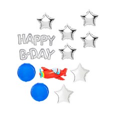 생일파티 장식 비행기 깜찍 HAPPY B DAY 세트, 실버, 1세트