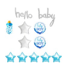 베이비샤워 장식 아기젖병 헬로베이비 세트, 블루, 실버, 1세트