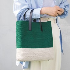 Yarna Olio 雙色托特包 編織 DIY材料包 S, 1套, 森林綠 + 淺米色