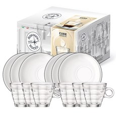 Bormioli ROCCO 立方體濃縮咖啡杯 6p+碟子 6p 套組, 1套, 透明