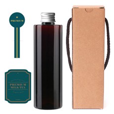 棕色PET瓶 250ml AC250+鋁製C瓶蓋 銀色+瓶身標籤 皇家綠奶茶S+瓶蓋封口標籤+盒子, 10組