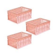 積木摺疊箱, 粉紅色, S(21 x 15 x 10 cm), 3個