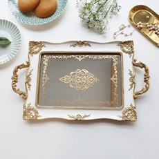 室內裝飾古董鏡面託盤, 02 方形白色
