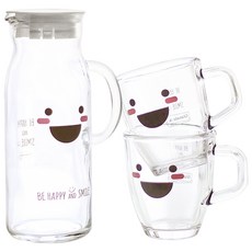 Glasslock Happy Mile水瓶 1L+玻璃杯 375ml 2件組, 混色