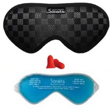 Super Gold睡眠眼罩 黑色+眼罩專用凝膠冰敷袋+耳塞 2入組, 1套