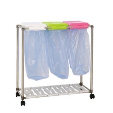 回收垃圾袋架 3格+垃圾袋 50入+標籤貼紙, 分離箱（白色+綠色+粉色）、信封、貼紙（單色）, 1套