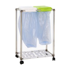 回收垃圾袋架 2格+垃圾袋 30入+標籤貼紙, 分離箱（白+綠）、信封、貼紙（單色）, 1套