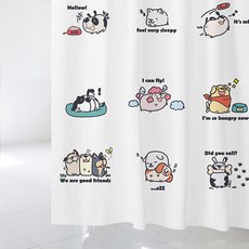 設計風浴簾 快樂狗狗 9件組 1800*1880mm+不鏽鋼掛環, 1套