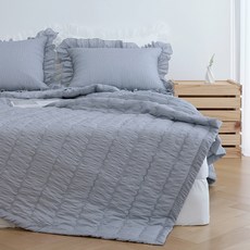 taccatacca 素色人造絲波紋絎縫夏季薄被, 藍灰色