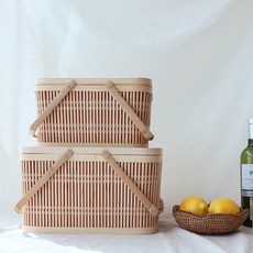Pick Home 竹製野餐藤編籃 S + L 套組, 混色, 1套