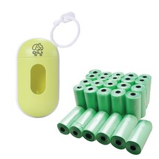 Meongyang 寵物膠囊型抽取式撿便袋收納殼+替換袋 500枚+替換袋 隨機出貨15枚, 撿便器(綠色)+撿便袋(綠色), 1套, 515張