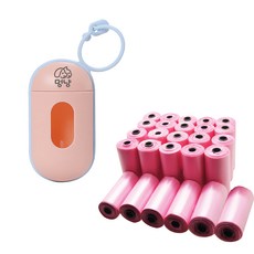 Meongyang 寵物膠囊型抽取式撿便袋收納殼+替換袋 500枚+替換袋 隨機出貨15枚, 撿便器(粉色)+撿便袋(粉色), 1套, 515張