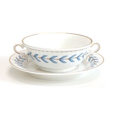 舒適桌葉圖案雙手湯碗套組, 藍色, 1套