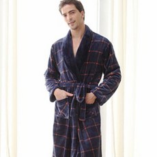男款法蘭絨浴袍, 1個, 格紋