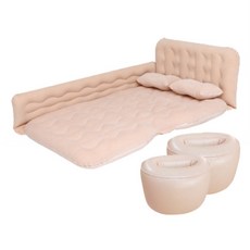 차박 자동차 엠보싱 헤드쿠션 및 측면쿠션 일체형 캠핑 에어매트 + 숏블록 2p 세트, 베이지, 1세트