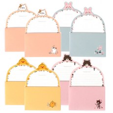 TOCTOC 圓形動物信紙4件組, 小熊, 貓咪, 黃色小雞, 粉紅兔子, 2套