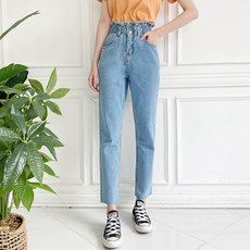 gavijean 女款腰部鬆緊帶雙鈕扣寬鬆牛仔褲 191